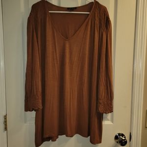 Lane Bryant 30/32 brown 3/4 sleeve top, ruffle detail on shoulder and cuff